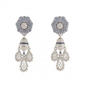 White Gold Diamond and Sapphire Earrings White Gold Diamond and Sapphire Earrings